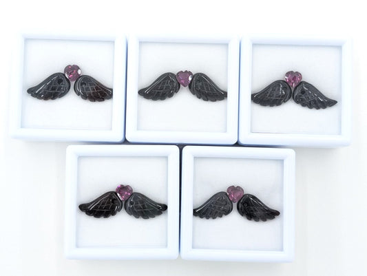 【HappyValentine💓限定5セット】ハートシェイプ『ロードライトガーネット』×ウイングカット『オニキス』セット